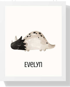 Personalized Dino Framed Print for Kids' Room Semi Glossy White