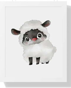 Sheep Framed Print - Cheerful Nursery Wall Art Semi Glossy White