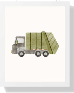 Garbage Truck Framed Print - Multi-Color Art for Kids' Rooms Semi Glossy White