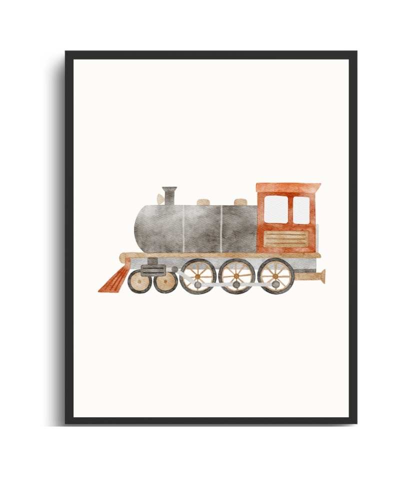 Vintage Train Framed Print | Colorful Wall Art for Kids' Rooms Semi Glossy Black