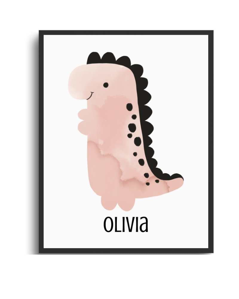 Personalized Dinosaur Framed Print - Cute Wall Art for Kids' Rooms Semi Glossy Black
