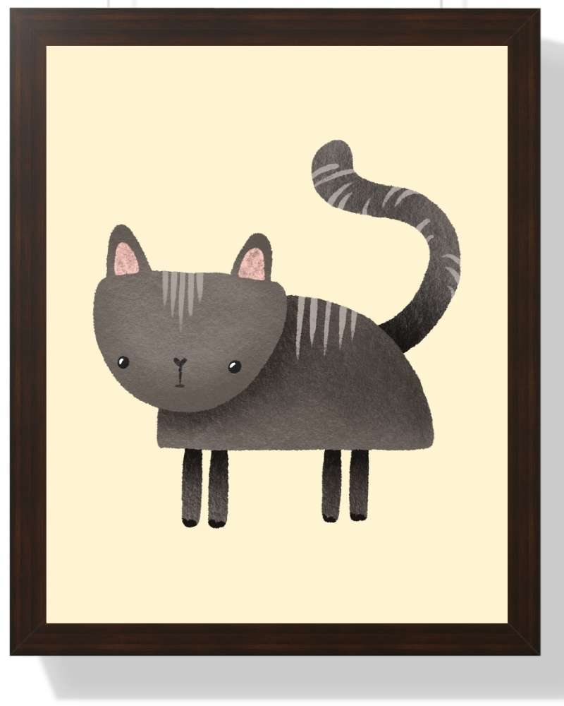 Cat Framed Print - Multi-Color Wall Art for Cat Lovers Semi Glossy Brown