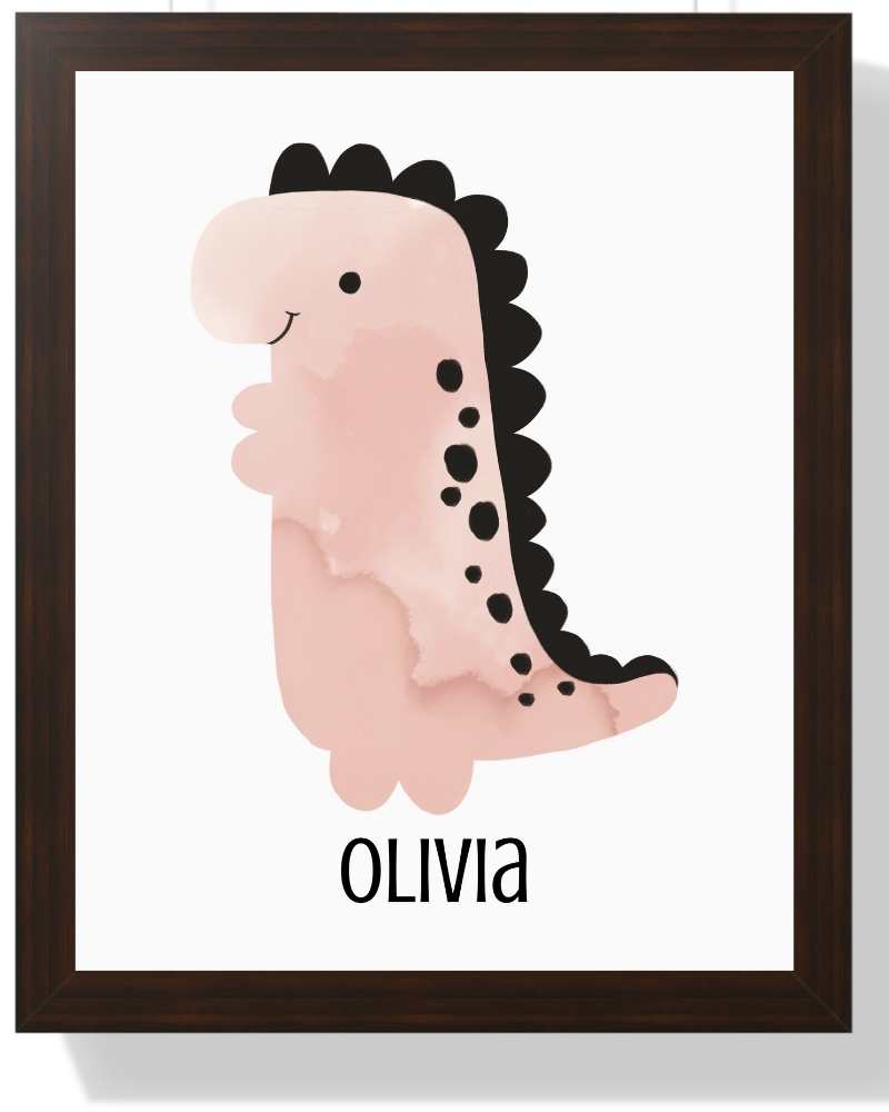 Personalized Dinosaur Framed Print - Cute Wall Art for Kids' Rooms Semi Glossy Brown