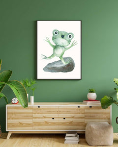 Whimsical Frog Framed Print - Cute Watercolor Art for Kids' Rooms