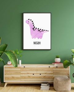 Personalized Dino Framed Print - Playful Wall Art for Kids' Rooms