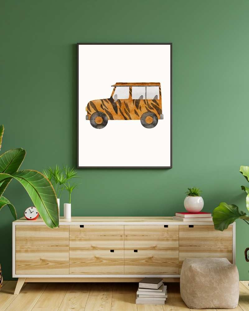 Tiger Print Framed Print - Watercolor Jeep Art for Animal Lovers
