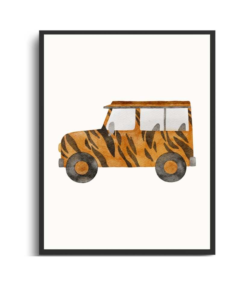 Tiger Print Framed Print - Watercolor Jeep Art for Animal Lovers Semi Glossy Black