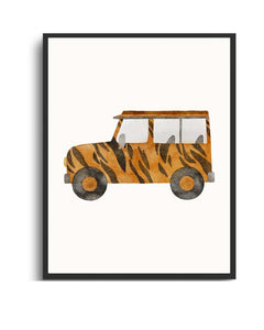 Tiger Print Framed Print - Watercolor Jeep Art for Animal Lovers Semi Glossy Black