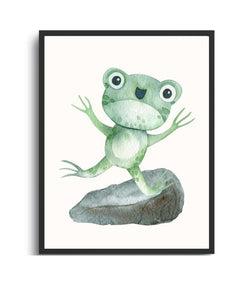 Whimsical Frog Framed Print - Cute Watercolor Art for Kids' Rooms Semi Glossy Black