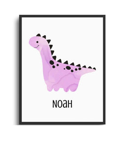 Personalized Dino Framed Print - Playful Wall Art for Kids' Rooms Semi Glossy Black
