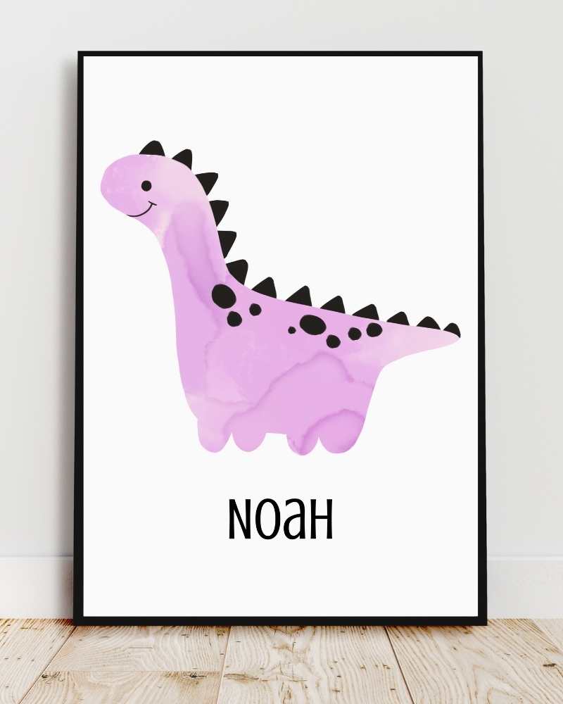 Personalized Dino Framed Print - Playful Wall Art for Kids' Rooms