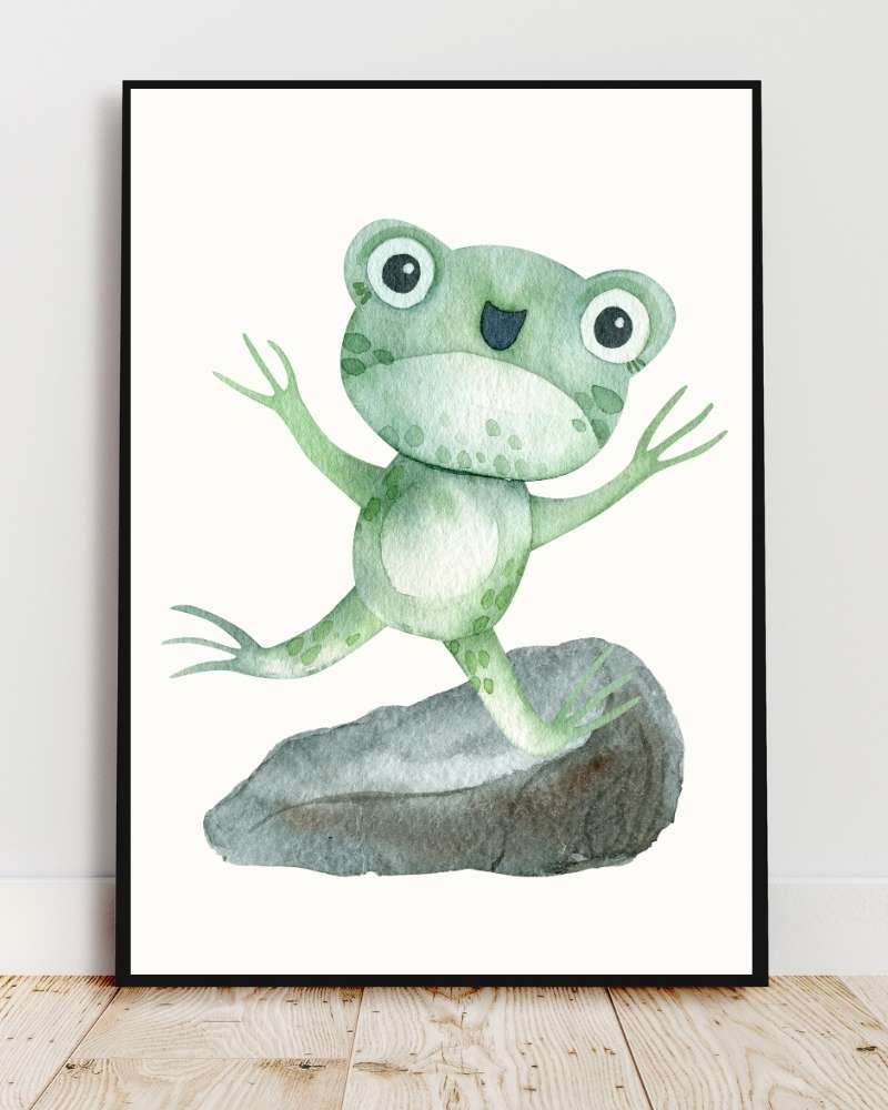Whimsical Frog Framed Print - Cute Watercolor Art for Kids' Rooms