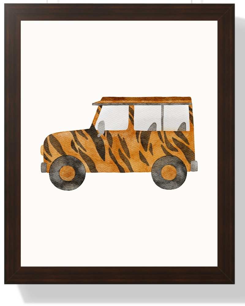 Tiger Print Framed Print - Watercolor Jeep Art for Animal Lovers Semi Glossy Brown
