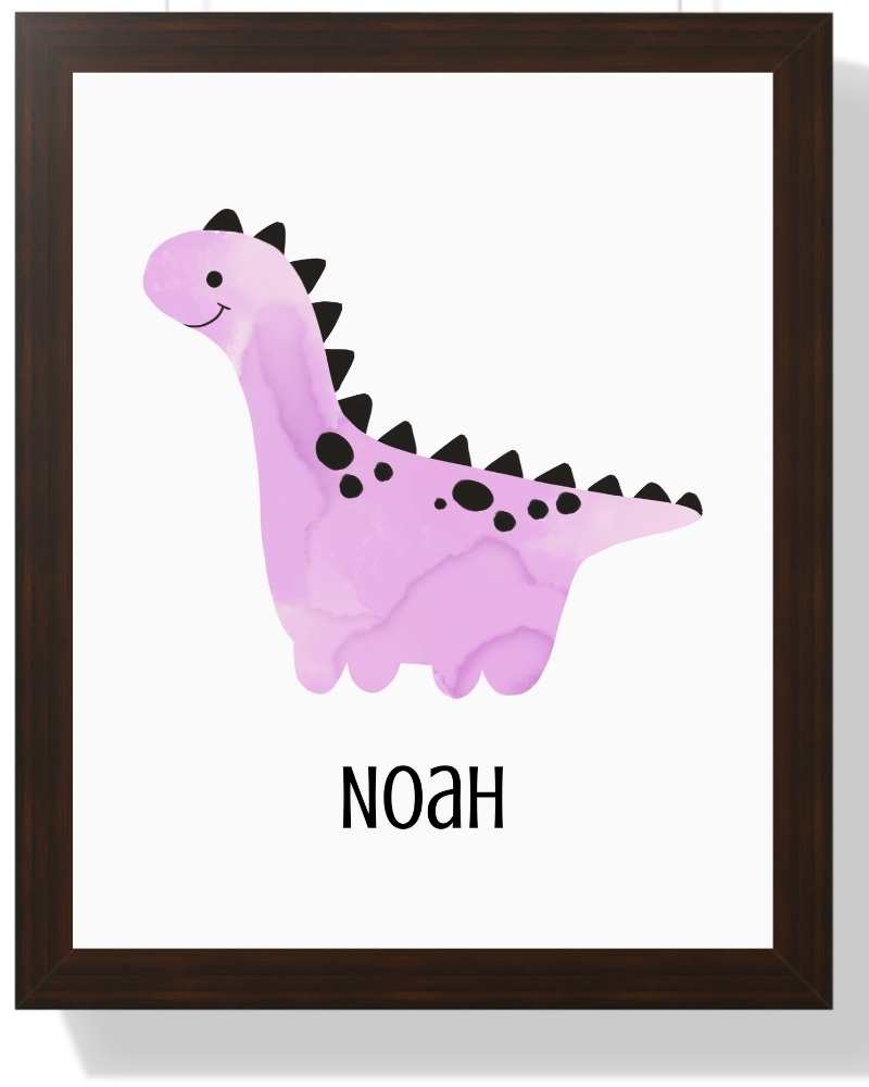 Personalized Dino Framed Print - Playful Wall Art for Kids' Rooms Semi Glossy Brown