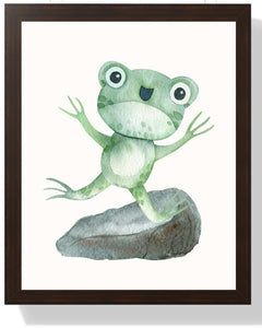 Whimsical Frog Framed Print - Cute Watercolor Art for Kids' Rooms Semi Glossy Brown