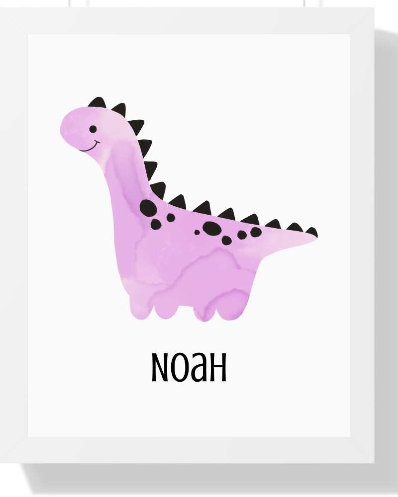 Personalized Dino Framed Print - Playful Wall Art for Kids' Rooms Semi Glossy White