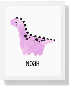 Personalized Dino Framed Print - Playful Wall Art for Kids' Rooms Semi Glossy White