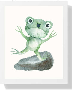 Whimsical Frog Framed Print - Cute Watercolor Art for Kids' Rooms Semi Glossy White