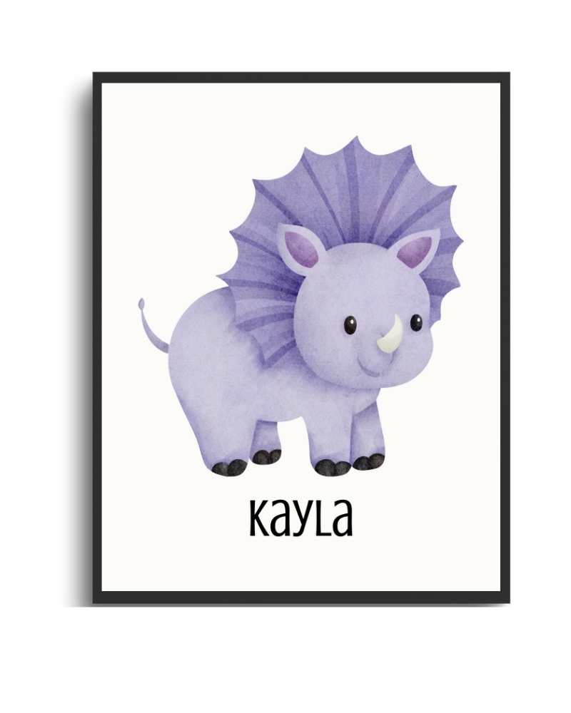 Personalized Kids Framed Print - Dinosaur Design Semi Glossy Black