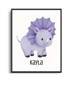 Personalized Kids Framed Print - Dinosaur Design Semi Glossy Black