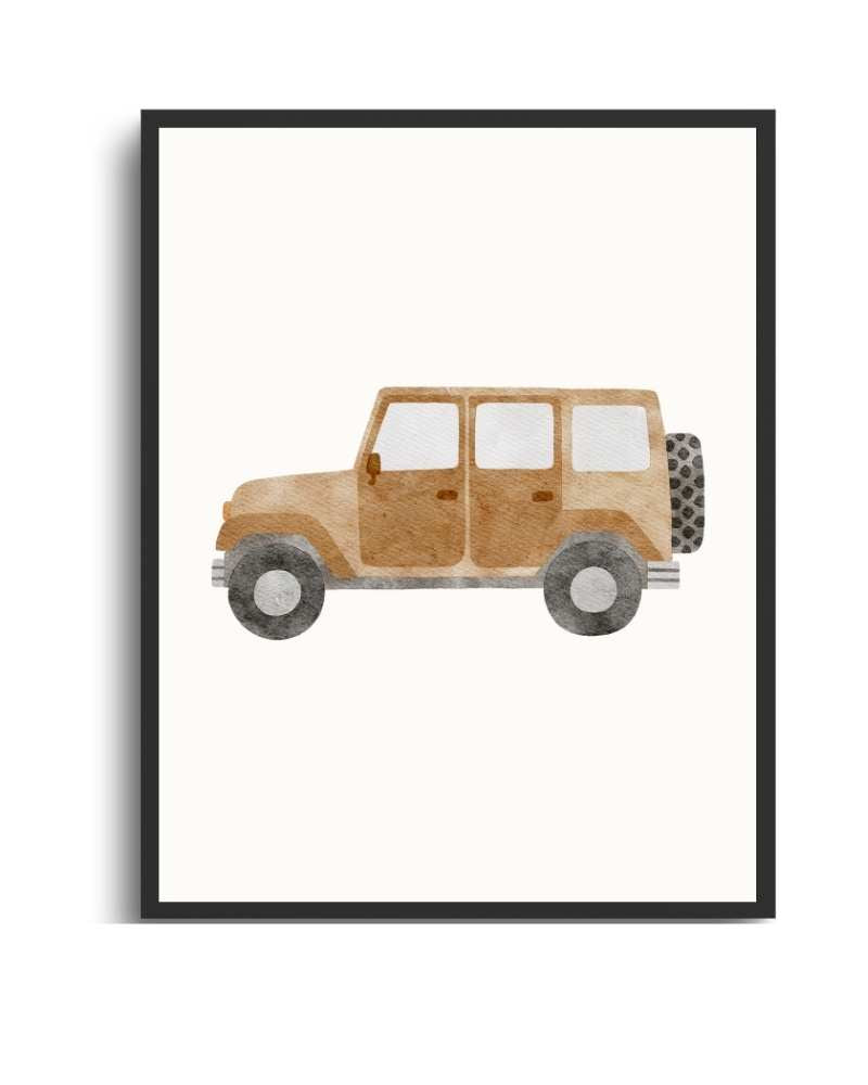 Adventure Jeep Framed Print - Watercolor Art for Travel Enthusiasts Semi Glossy Black