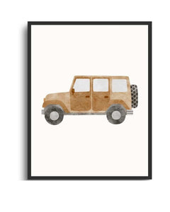 Adventure Jeep Framed Print - Watercolor Art for Travel Enthusiasts Semi Glossy Black