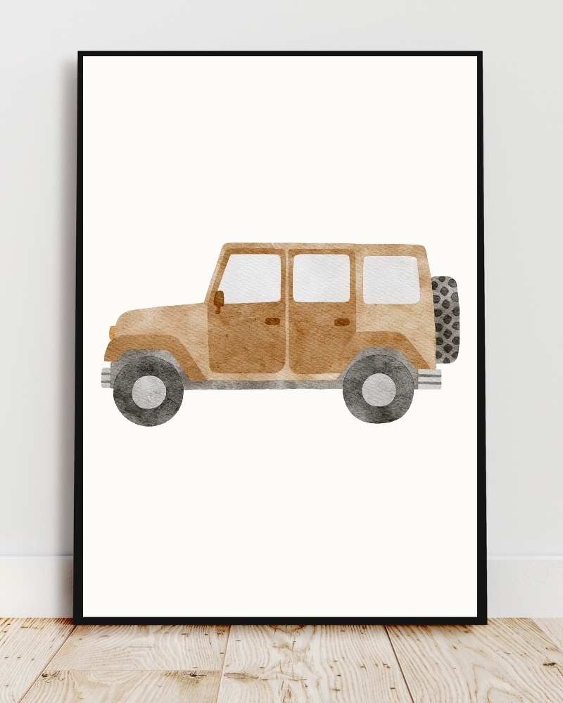 Adventure Jeep Framed Print - Watercolor Art for Travel Enthusiasts