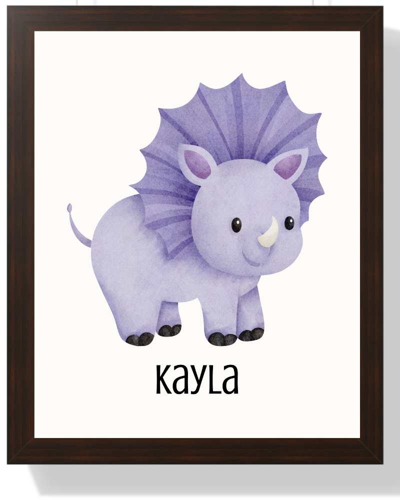 Personalized Kids Framed Print - Dinosaur Design Semi Glossy Brown