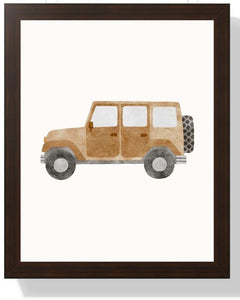 Adventure Jeep Framed Print - Watercolor Art for Travel Enthusiasts Semi Glossy Brown