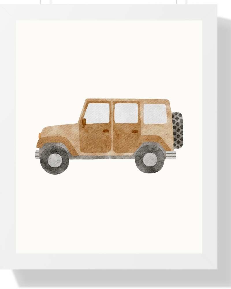 Adventure Jeep Framed Print - Watercolor Art for Travel Enthusiasts Semi Glossy White