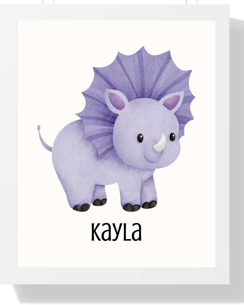 Personalized Kids Framed Print - Dinosaur Design Semi Glossy White
