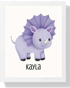Personalized Kids Framed Print - Dinosaur Design Semi Glossy White