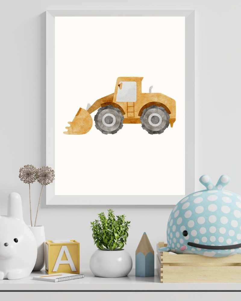 Kids' Construction Themed Framed Print - Colorful Excavator Wall Art