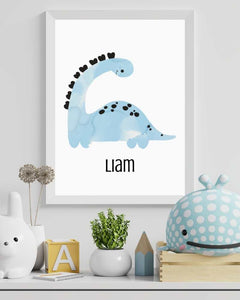 Personalized Dinosaur Framed Print for Kids - Colorful Nursery Art