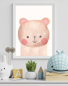Bear Framed Print - Multi-Color Watercolor Art for Kids' Rooms