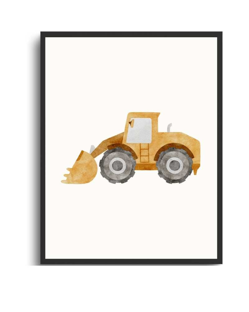 Kids' Construction Themed Framed Print - Colorful Excavator Wall Art Semi Glossy Black