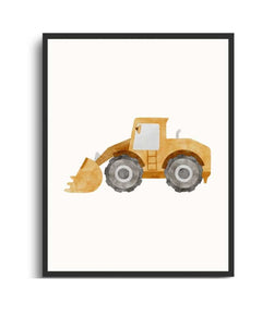 Kids' Construction Themed Framed Print - Colorful Excavator Wall Art Semi Glossy Black