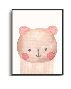 Bear Framed Print - Multi-Color Watercolor Art for Kids' Rooms Semi Glossy Black