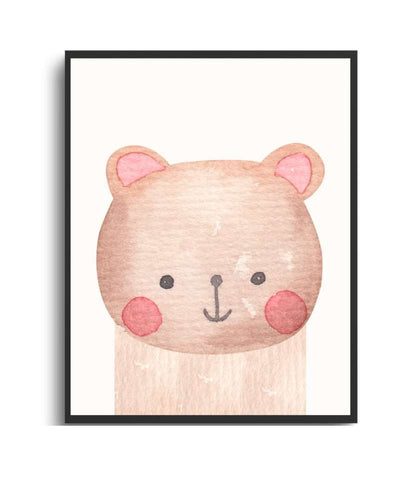 Bear Framed Print - Multi-Color Watercolor Art for Kids' Rooms Semi Glossy Black