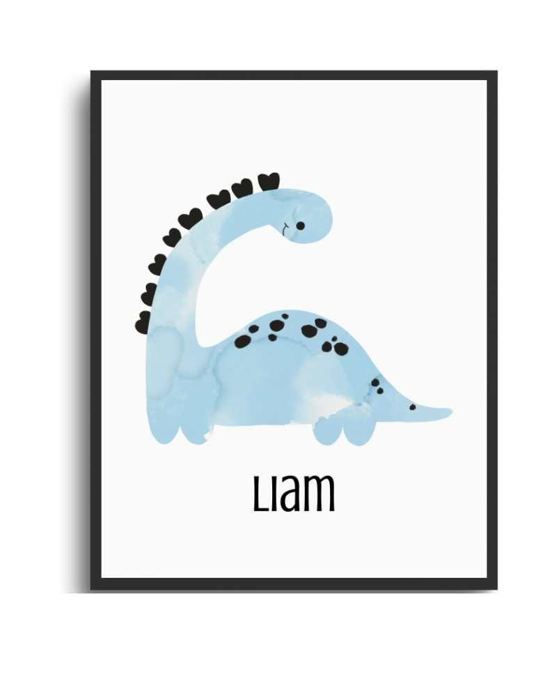Personalized Dinosaur Framed Print for Kids - Colorful Nursery Art Semi Glossy Black