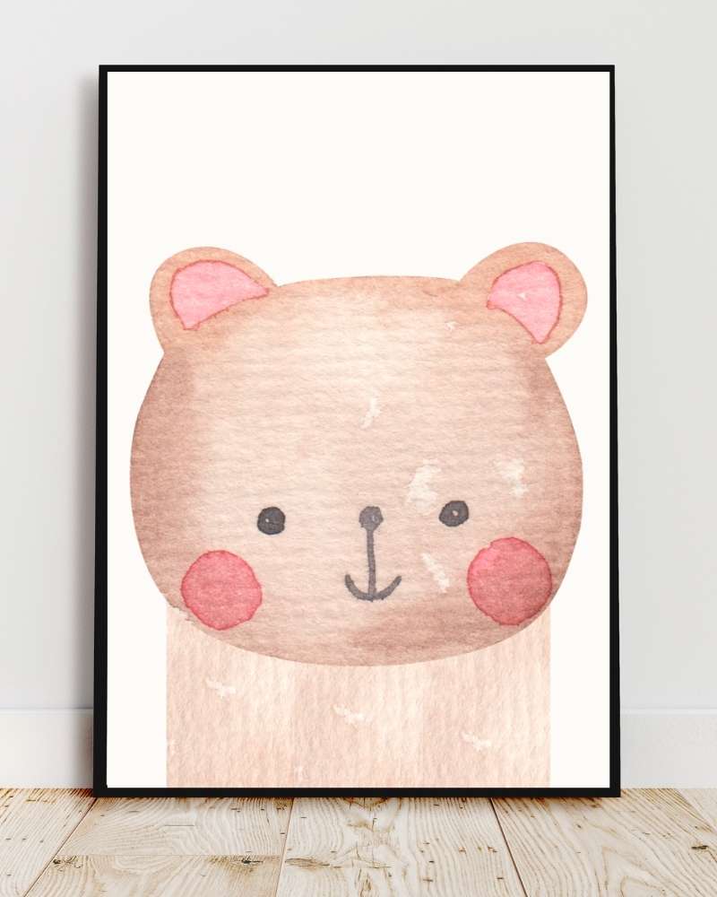 Bear Framed Print - Multi-Color Watercolor Art for Kids' Rooms