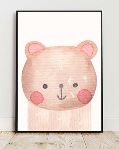 Bear Framed Print - Multi-Color Watercolor Art for Kids' Rooms