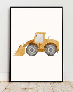 Kids' Construction Themed Framed Print - Colorful Excavator Wall Art
