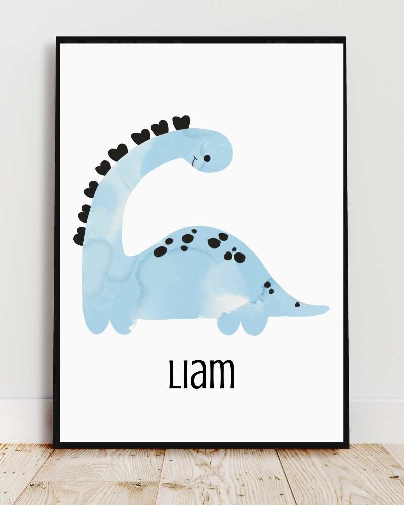 Personalized Dinosaur Framed Print for Kids - Colorful Nursery Art