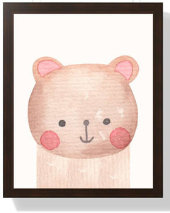 Bear Framed Print - Multi-Color Watercolor Art for Kids' Rooms Semi Glossy Brown