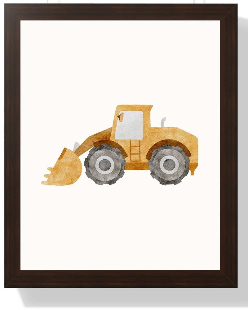 Kids' Construction Themed Framed Print - Colorful Excavator Wall Art Semi Glossy Brown