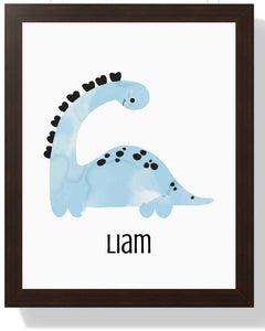 Personalized Dinosaur Framed Print for Kids - Colorful Nursery Art Semi Glossy Brown