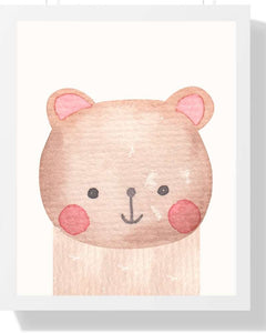 Bear Framed Print - Multi-Color Watercolor Art for Kids' Rooms Semi Glossy White