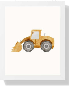 Kids' Construction Themed Framed Print - Colorful Excavator Wall Art Semi Glossy White