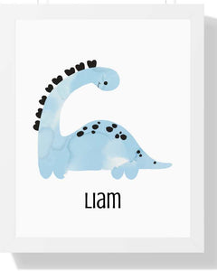 Personalized Dinosaur Framed Print for Kids - Colorful Nursery Art Semi Glossy White